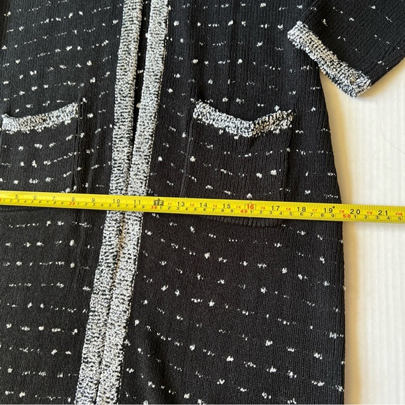 Neiman Marcus Sz M Women's Black White Open Front Cardigan Sweater Long Pocket - Picture 7 of 15